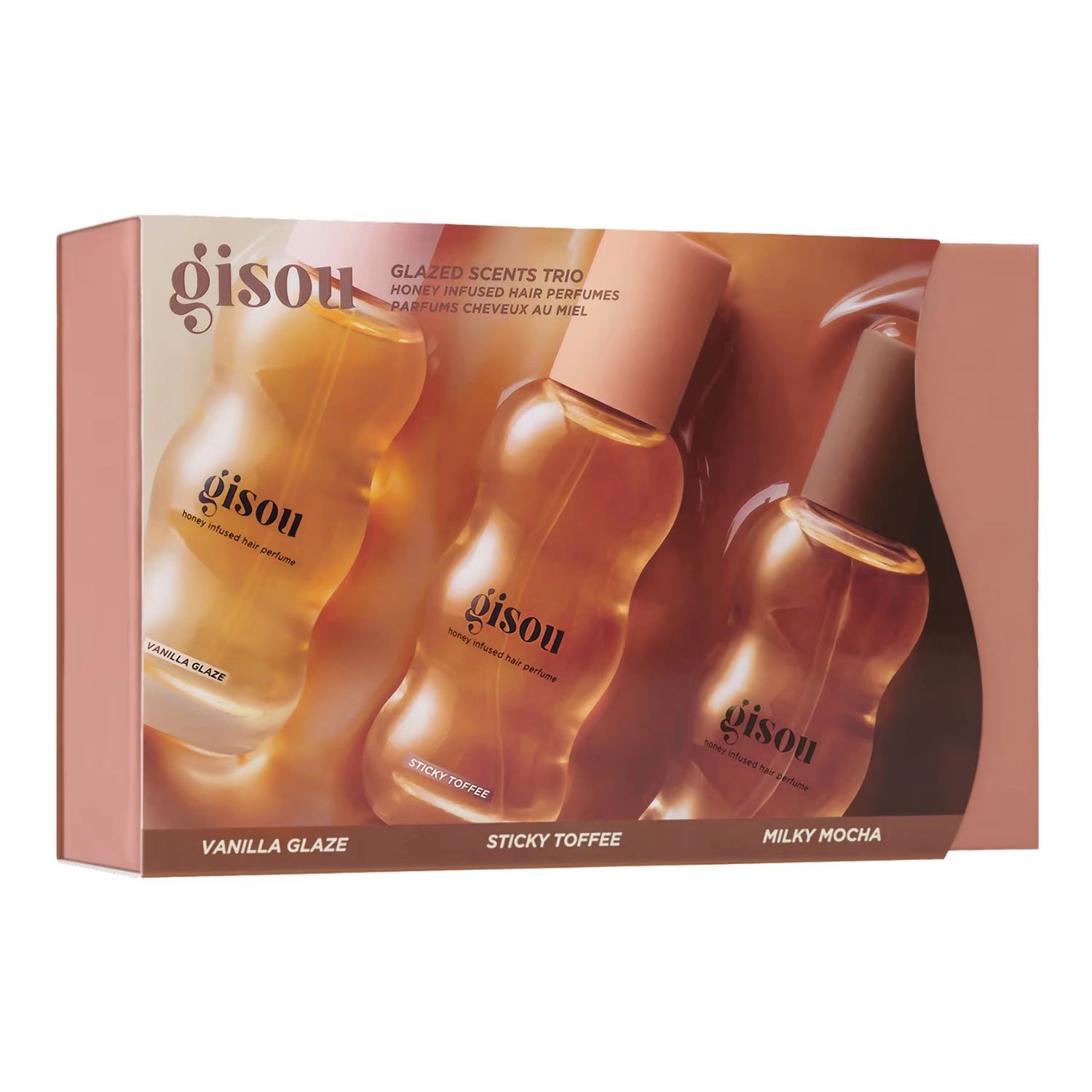 Gisou Glazed Scents Trio Honey Infused Hair Perfumes Set – Vanilla Glaze, Sticky Toffee & Milky Mocha