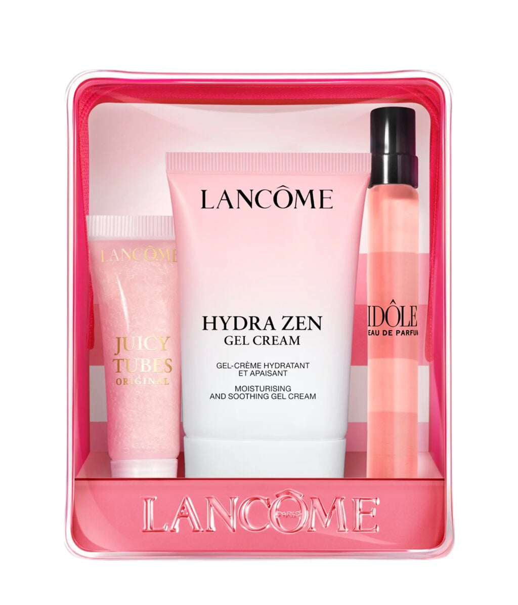LANCÔME Summer Essentials Set Lancôme Beauty Set – Hydra Zen, Idôle Eau de Parfum & Lip Gloss + Pouch